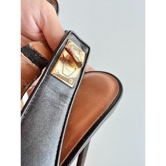 GIVENCHY Black Leather Gold Shark Lock Slingback Pointed Toe Pumps, Size 36 - Picture 9 of 16